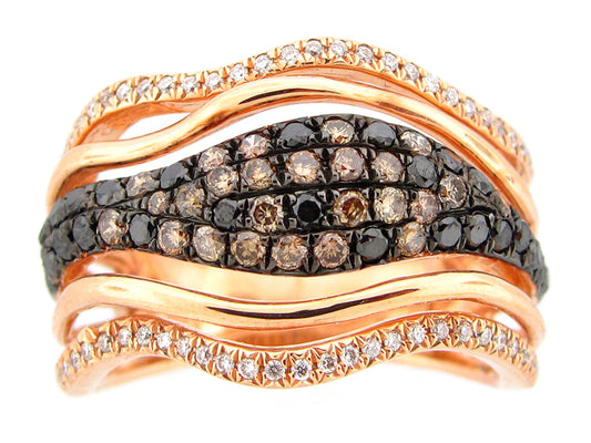 BLACK, BROWN & WHITE DIAMOND RING, 18KR (R/N)