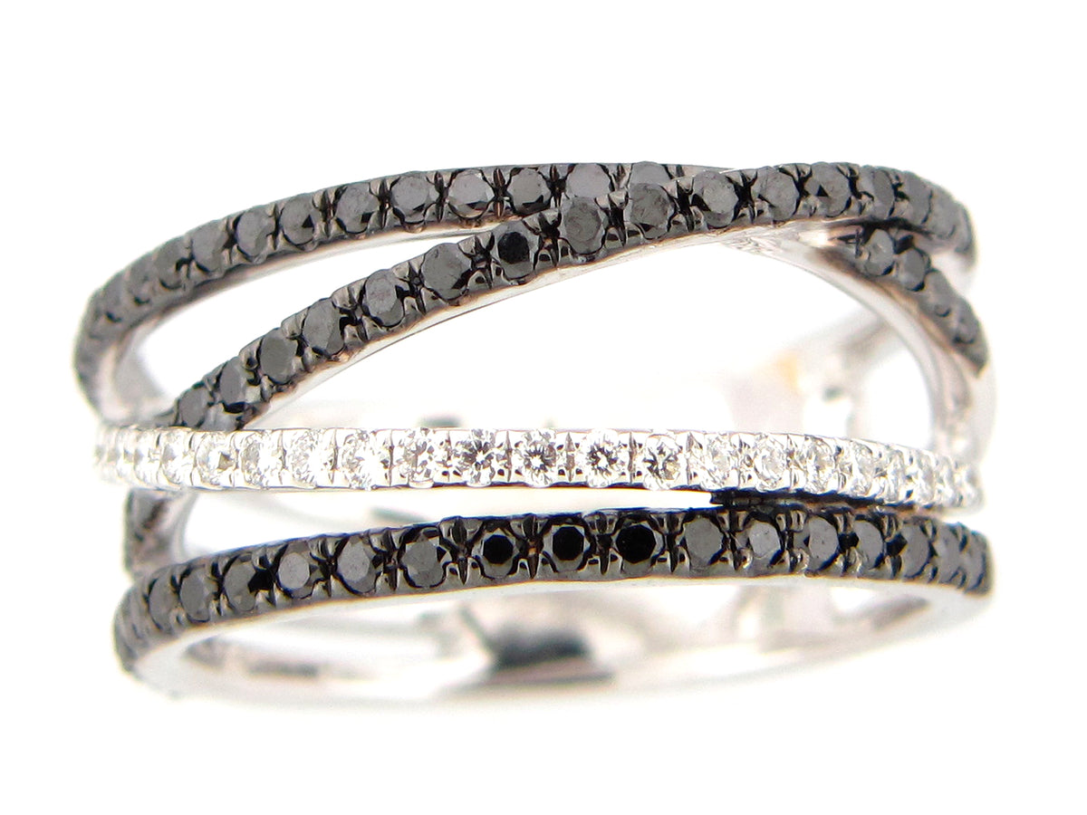 BLACK & WHITE MULTI STRAND DIAMOND RING, 14KW (R)