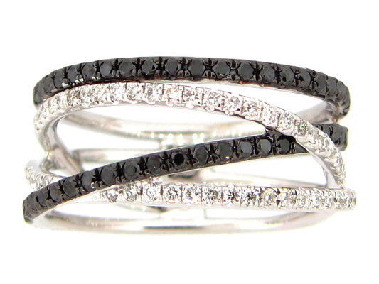 BLACK & WHITE DIAMOND RING, 14KW (R/H)