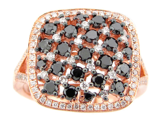 BLACK & WHITE DIAMOND RING, 14KR (R/H)