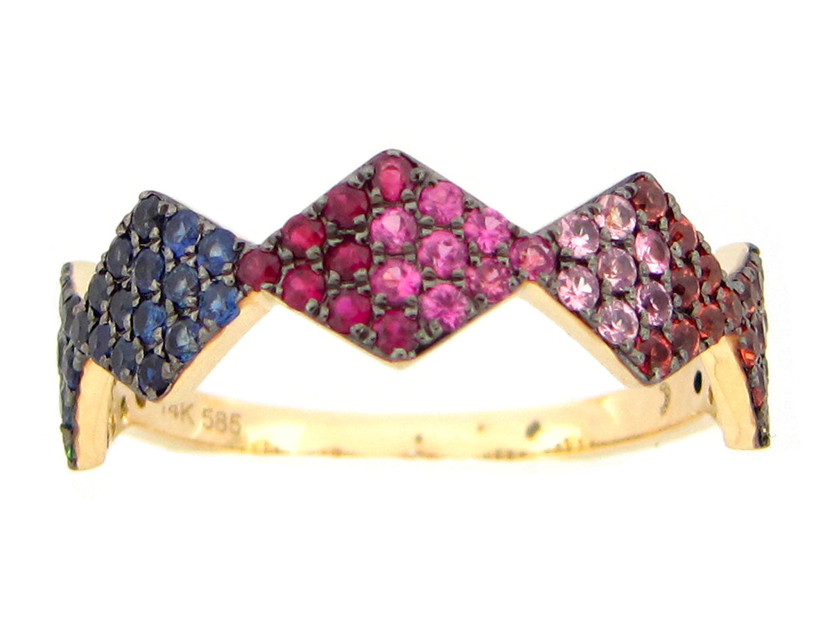 RAINBOW SAPPHIRE & TSAVORITE PAVE DIAMOND SHAPE RING