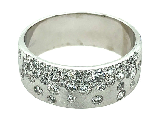 DIAMOND FLUSH SET CIGAR BAND 8.7MM RING, SATIN FINISH, PLAT (N)