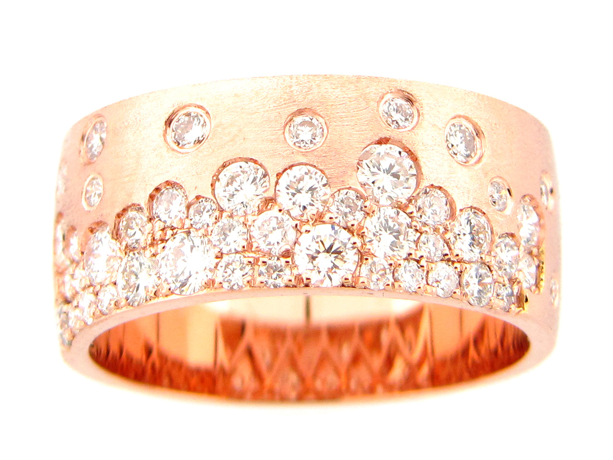 Diamond Flush Set Cigar Band 8.7mm Ring, Satin Finish, 14kr (N)