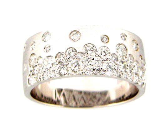 DIAMOND FLUSH SET CIGAR BAND 8.7MM RING, SATIN FINISH, 18KW (N)