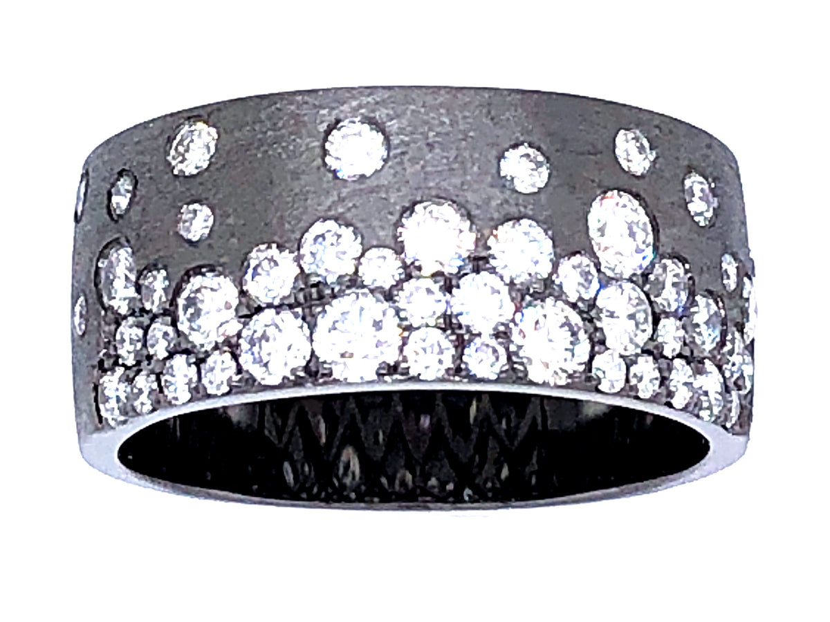 DIAMOND FLUSH SET CIGAR BAND 8.7MM RING, SATIN FINISH, 18K BLACK FINISH (N)