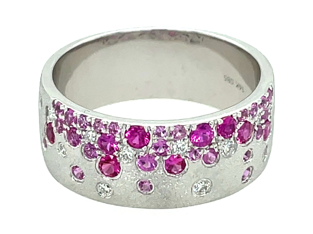 Pink Sapphire Diamond Flush Set Cigar Band 8.7mm, Size 10, Satin Finish