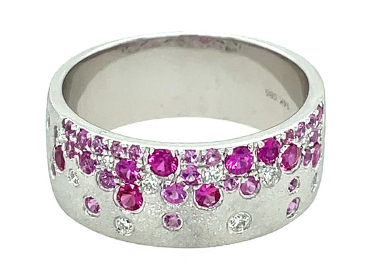 Pink Sapphire Diamond Flush Set Cigar Band 8.7mm, Size 10, Satin Finish