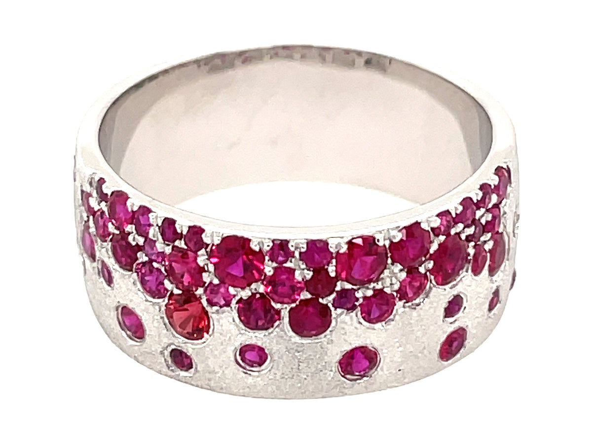 RUBY FLUSH SET CIGAR BAND, 8.7MM RING, SATIN FINISH, 14KW (H)