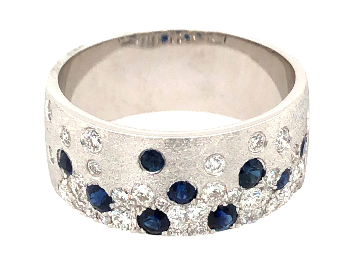 SAPPHIRE & DIAMOND FLUSH SET CIGAR BAND 8.7MM RING, SATIN FINISH