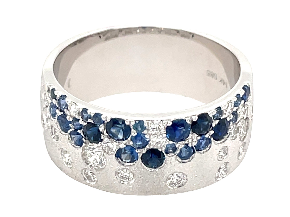SAPPHIRE & DIAMOND FLUSH SET CIGAR BAND 8.7MM RING, SATIN FINISH