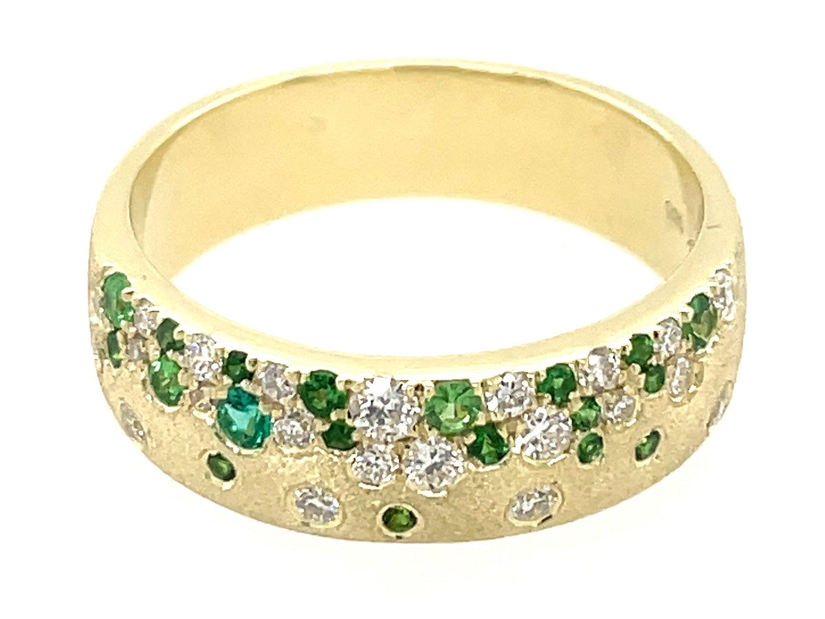 TSAVORITE, EMERALD & DIAMOND CUSTOM RING, 5.7MM, SATIN FINISH