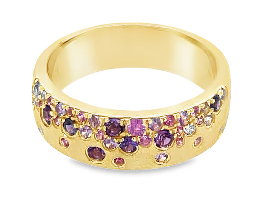 AMETHYST, PURPLE & PINK SAPPHIRE FLUSH SET RING, 5.7MM, SATIN FINISH