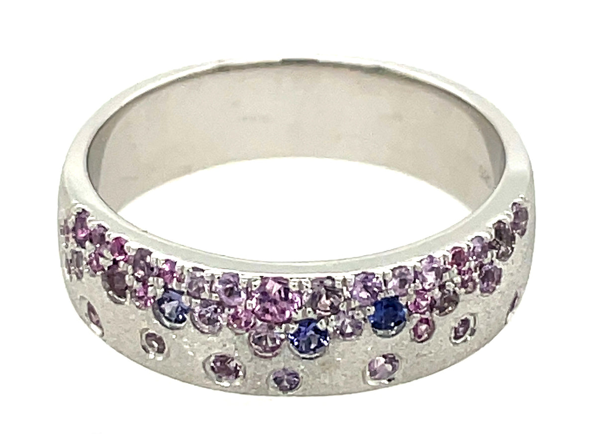 PURPLE SAPPHIRE MIX FLUSH SET RING, 5.75MM, SATIN FINISH, 14KY (H)