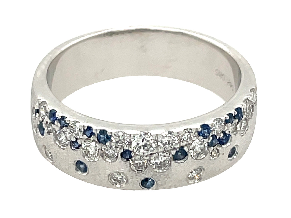 SAPPHIRE & DIAMOND FLUSH SET RING, 5.75MM, SATIN FINISH