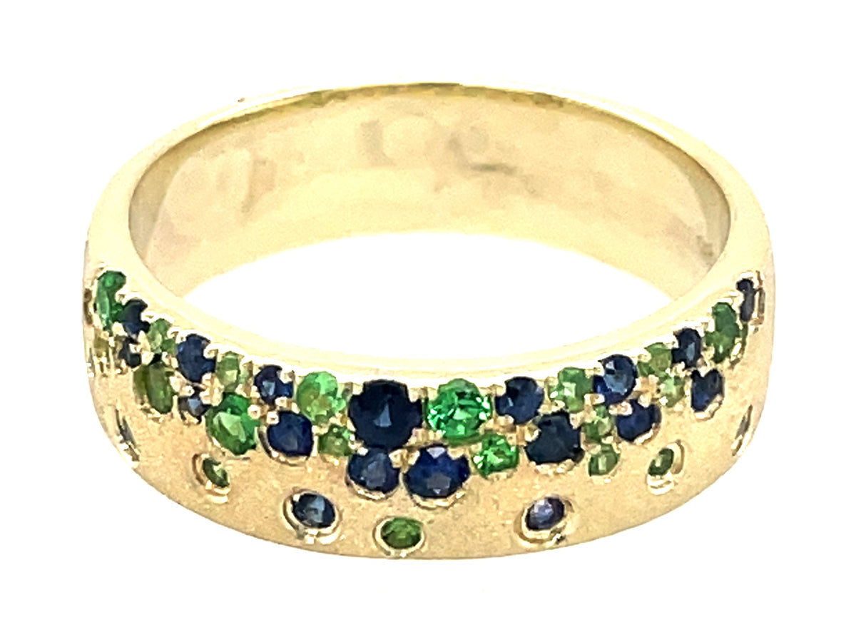 BLUE SAPPHIRE & TSAVORITE FLUSH SET RING, 5.75MM, SATIN FINISH