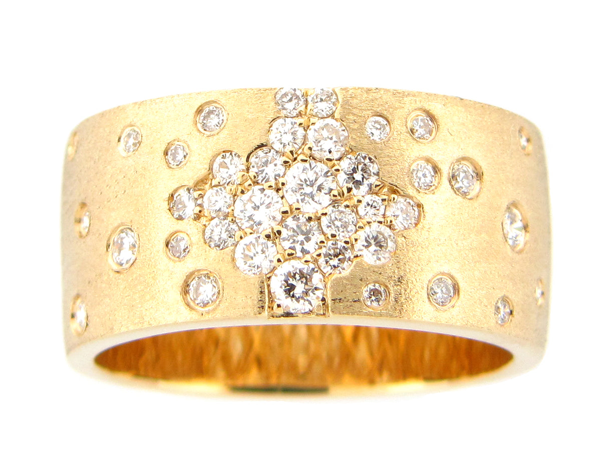 DIAMOND FLUSH SET CIGAR BAND RING, SATIN FINISH, 14KY (N)