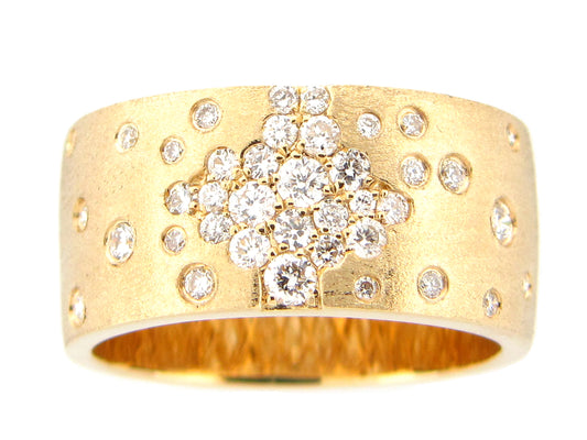 DIAMOND FLUSH SET CIGAR BAND RING, SATIN FINISH, 14KY (N)