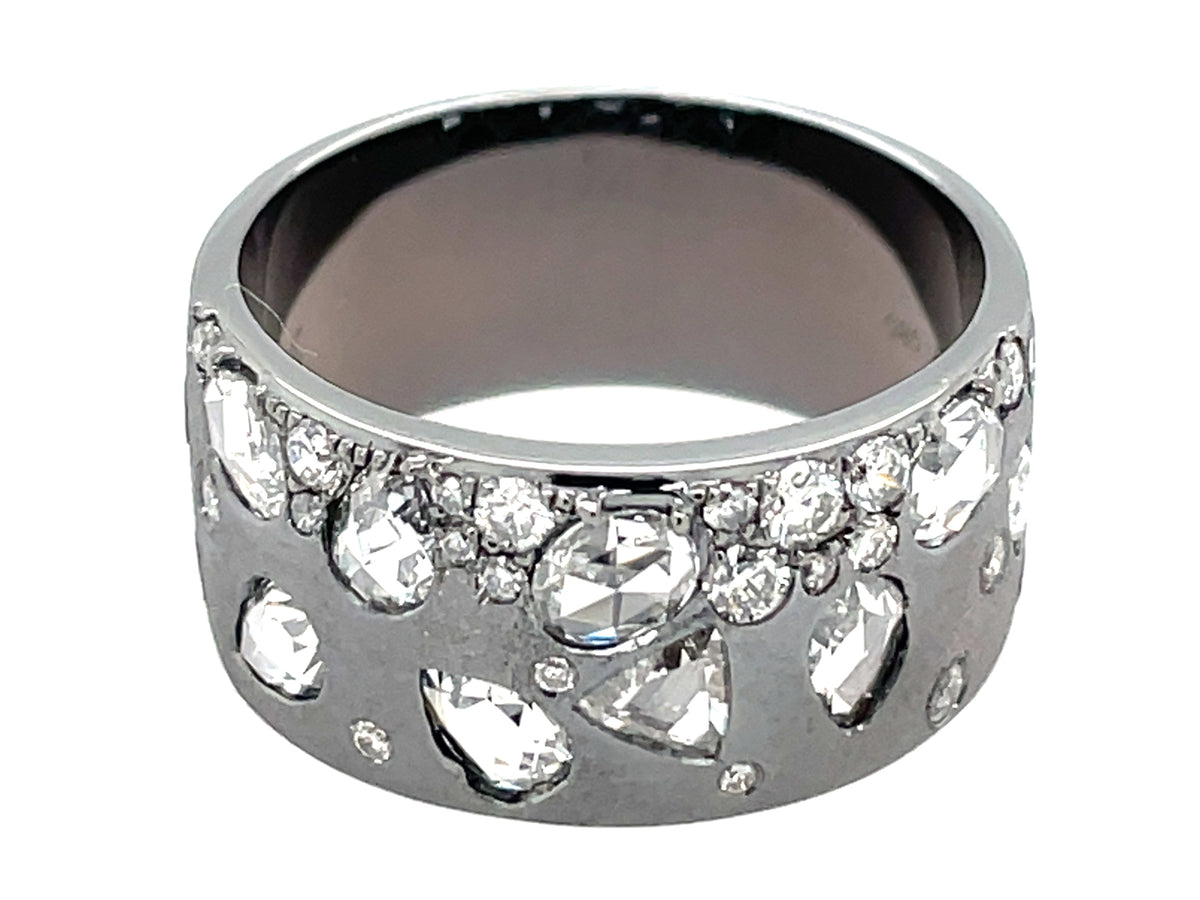 ROSE CUT DIAMOND FLUSH SET RING, 9.4MM, SATIN FINISH, 14K BLACK FINISH (N)