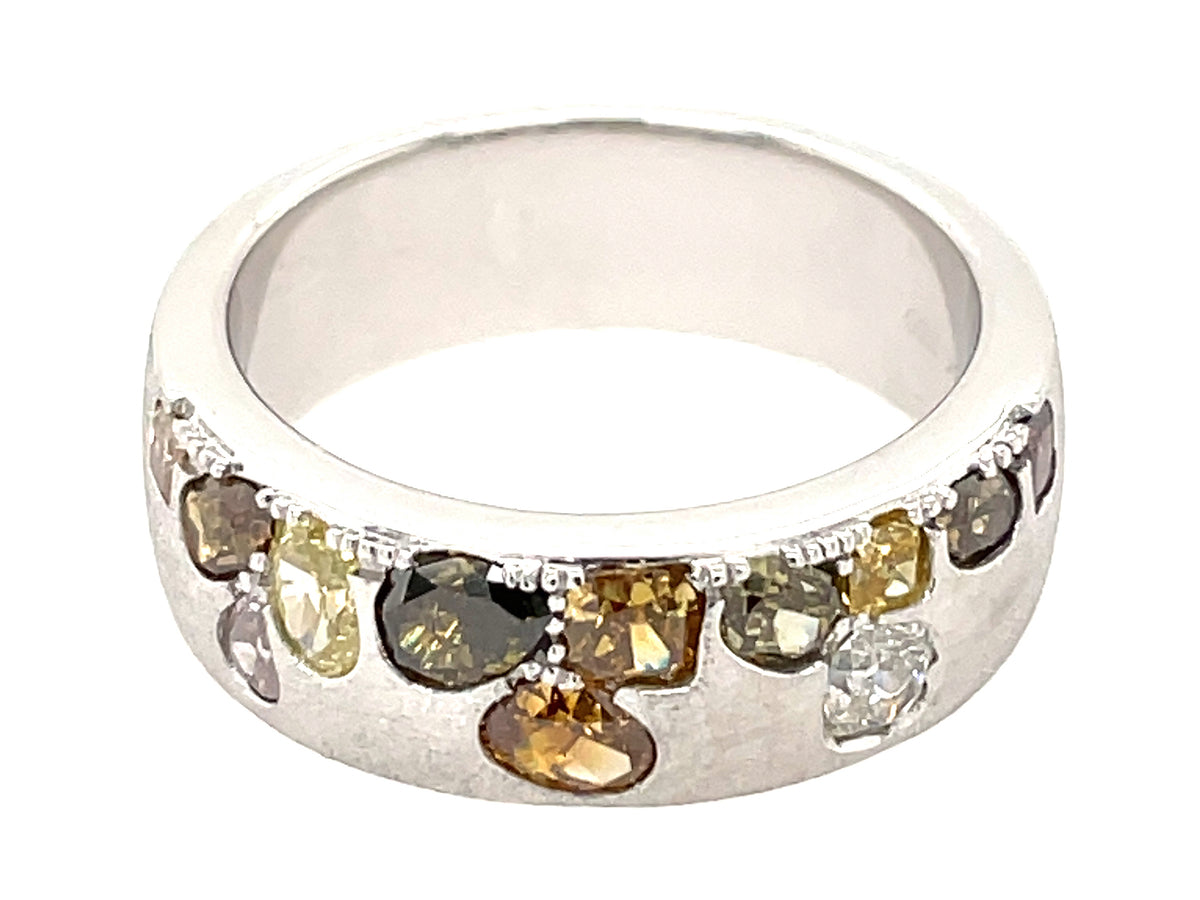NATURAL FANCY COLOR DIAMOND FLUSH SET CIGAR BAND, 7.5 MM RING, SATIN FINISH