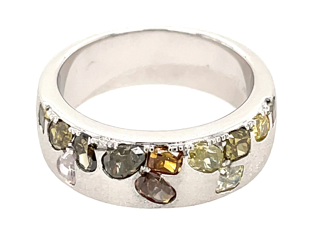 NATURAL FANCY COLOR DIAMOND FLUSH SET CIGAR BAND, 7.5 MM RING, SATIN FINISH