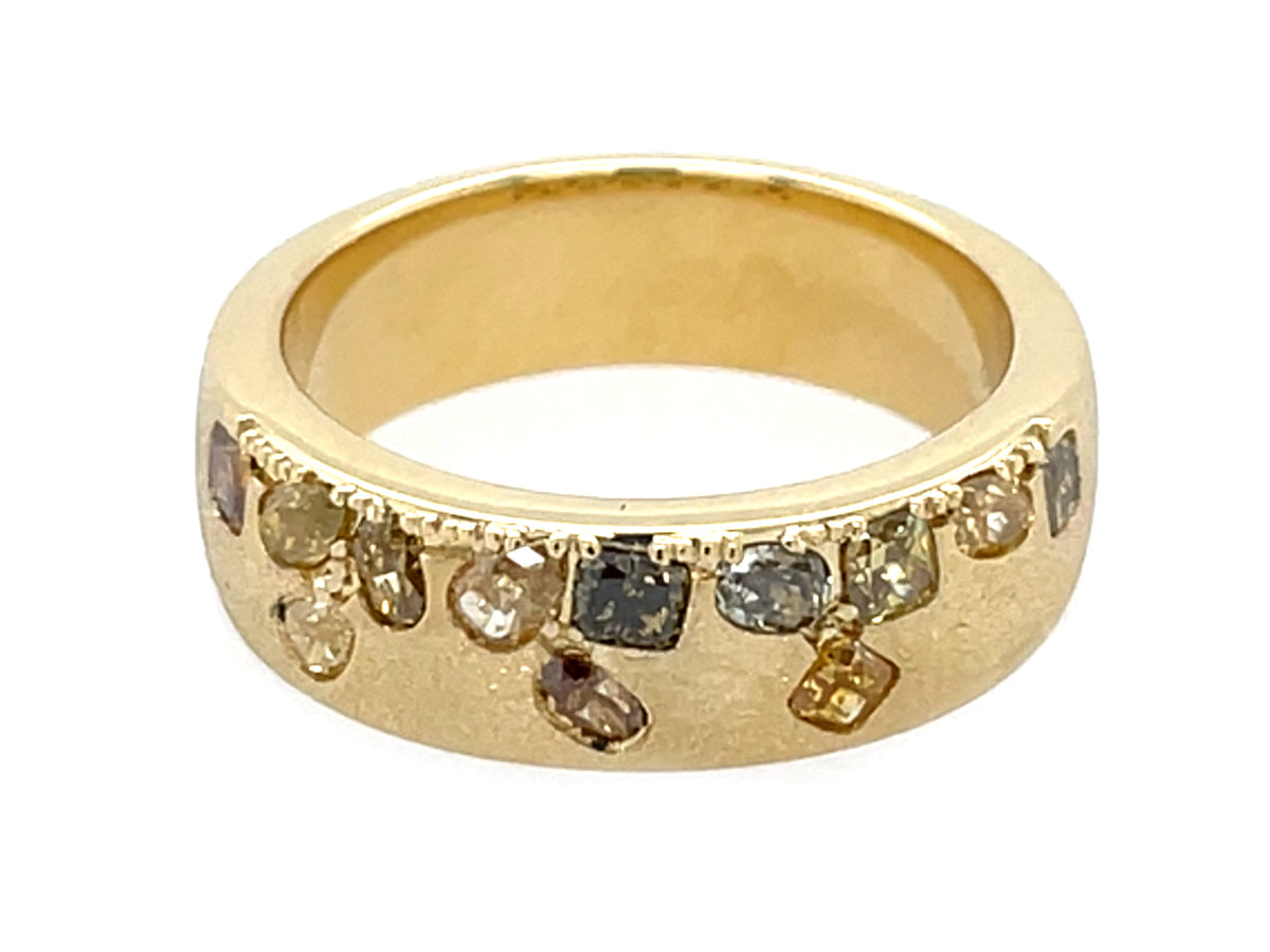 Natural Fancy Color Diamond Flush Set Cigar Band, 7.5mm, Satin Finish