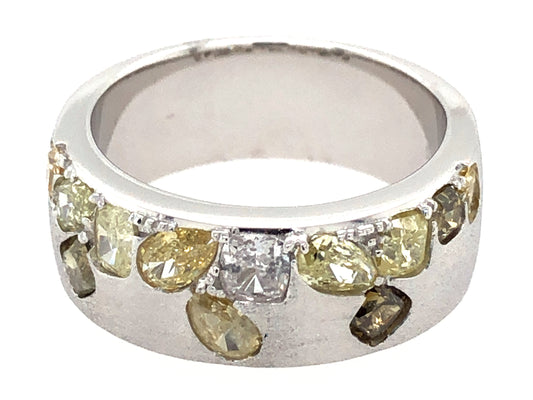 NATURAL FANCY COLOR DIAMOND FLUSH SET CIGAR BAND, 7.3 MM RING, SATIN FINISH