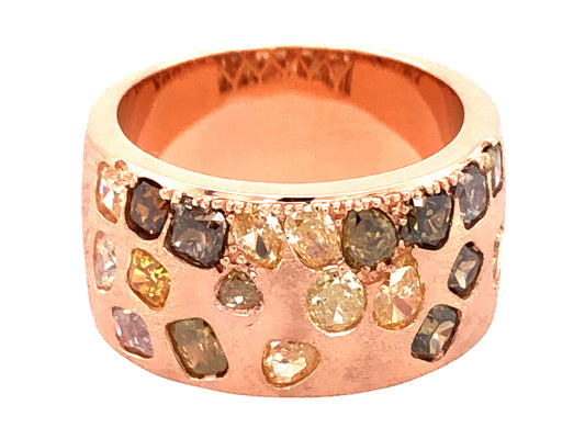NATURAL FANCY COLOR DIAMOND FLUSH SET CIGAR BAND, 9.7MM, SATIN FINISH