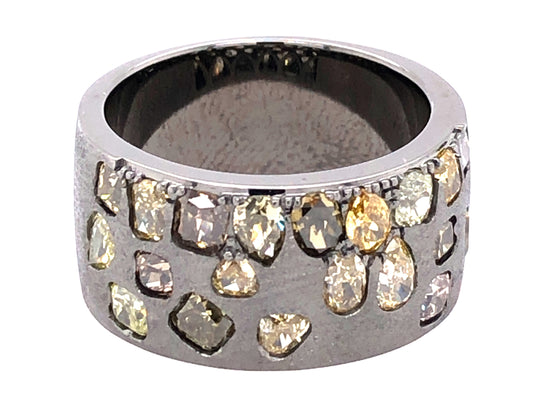 NATURAL FANCY COLOR DIAMOND FLUSH SET CIGAR BAND, 9.7MM, SATIN FINISH