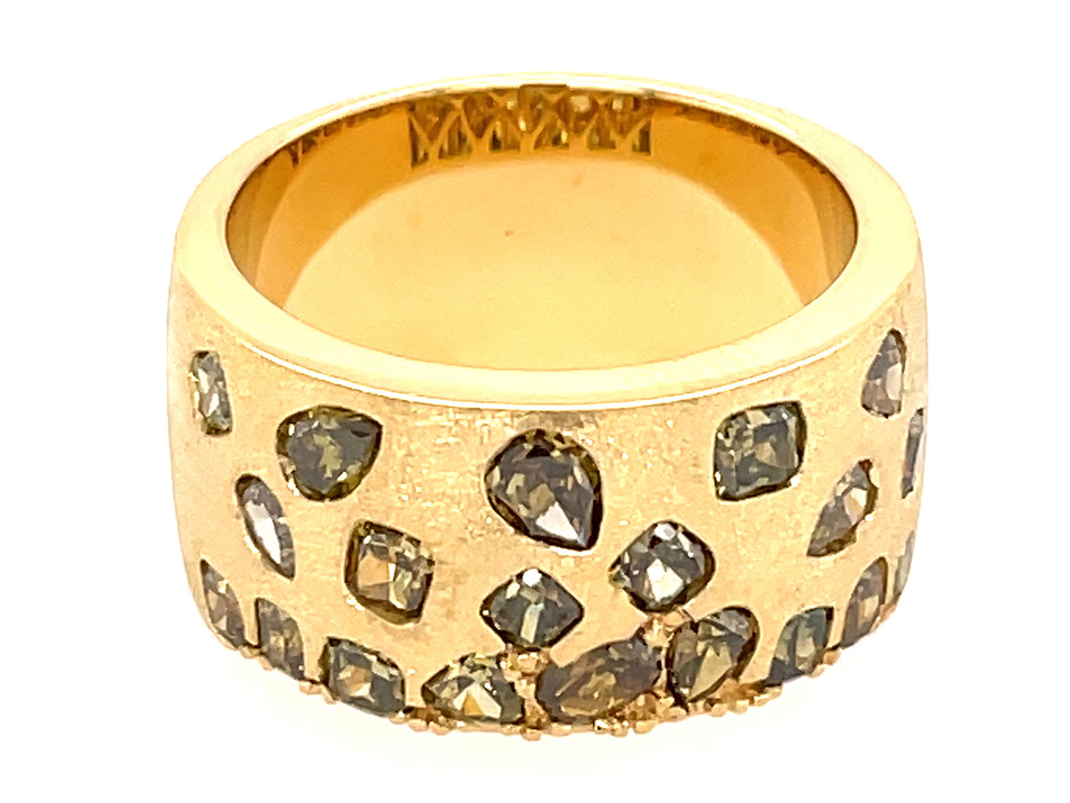 NATURAL FANCY COLOR DIAMOND FLUSH SET CIGAR BAND, 9.7MM, SATIN FINISH