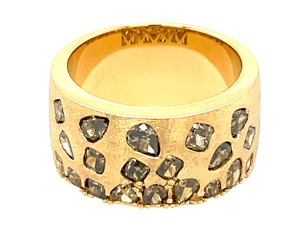 NATURAL FANCY COLOR DIAMOND FLUSH SET CIGAR BAND, 9.7MM, SATIN FINISH