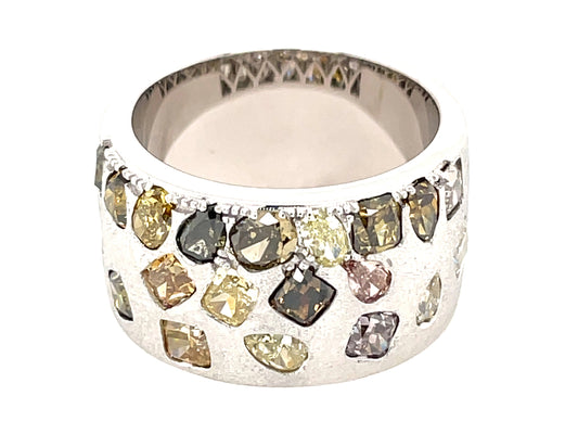 Natural Fancy Color Diamond Flush Set Cigar Band, 9.7mm, Satin Finish