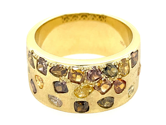 NATURAL FANCY COLOR DIAMOND FLUSH SET CIGAR BAND, 9.7MM, SATIN FINISH