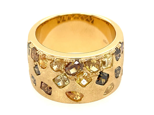 NATURAL FANCY COLOR DIAMOND FLUSH SET CIGAR BAND, 11.4 MM, SATIN FINISH