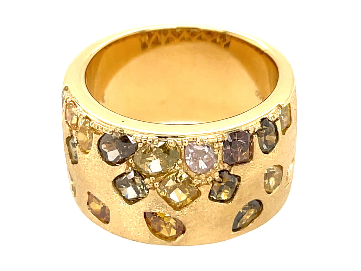 NATURAL FANCY COLOR DIAMOND FLUSH SET CIGAR BAND, 11.4 MM, SATIN FINISH