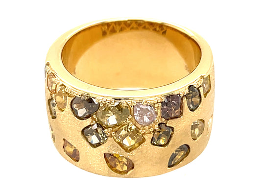 NATURAL FANCY COLOR DIAMOND FLUSH SET CIGAR BAND, 11.4 MM, SATIN FINISH