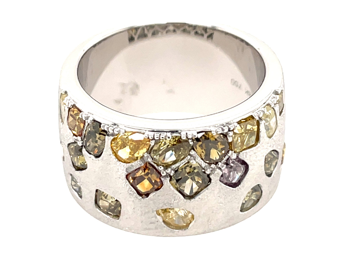 NATURAL FANCY COLOR DIAMOND FLUSH SET CIGAR BAND, 11.5 MM, SATIN FINISH