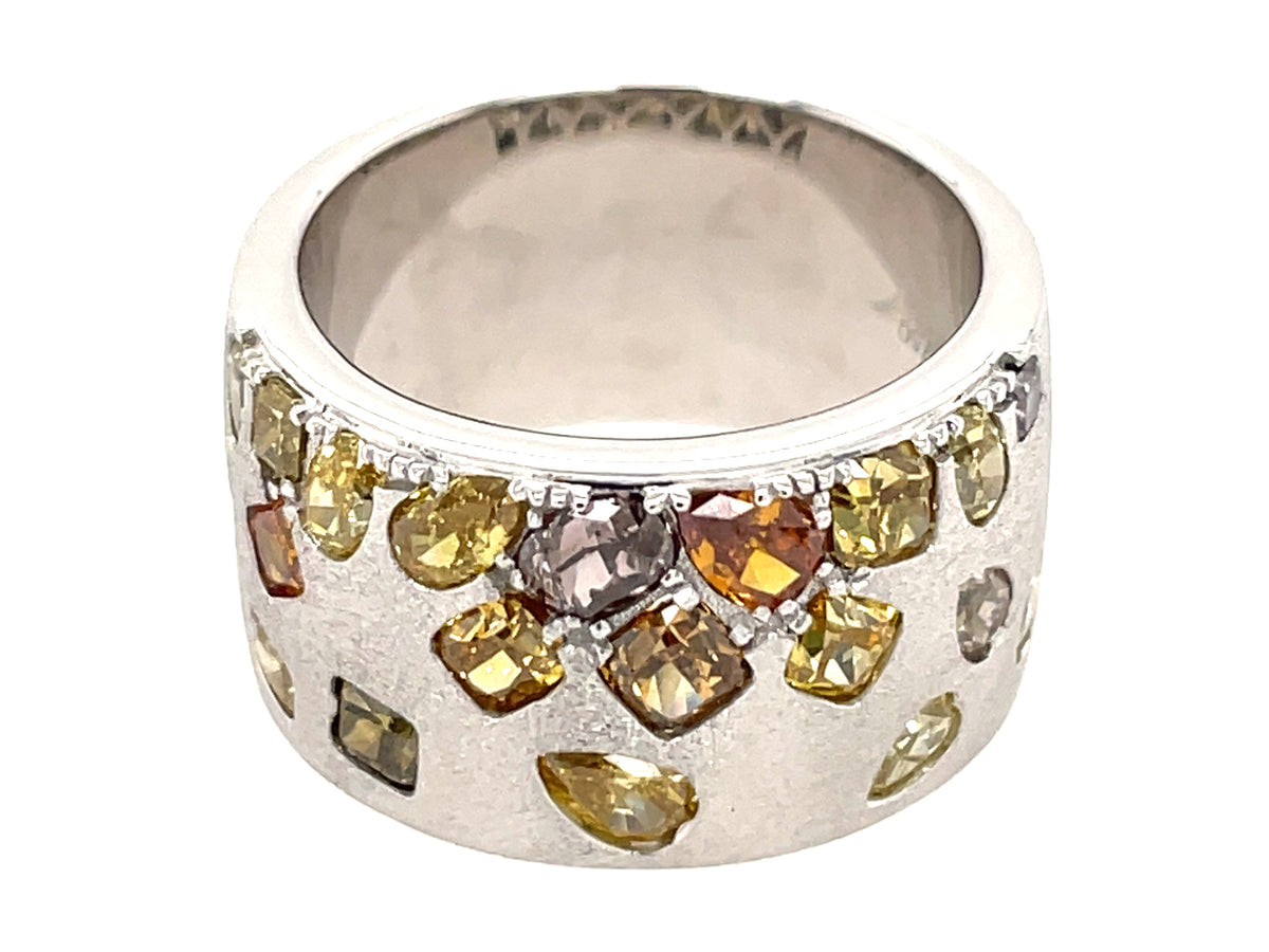 NATURAL FANCY COLOR DIAMOND FLUSH SET CIGAR BAND, 11.5 MM, SATIN FINISH