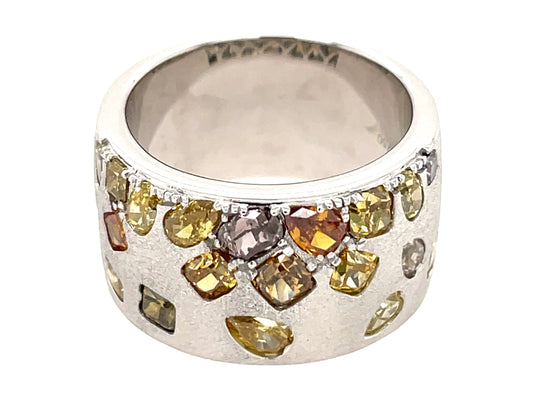 NATURAL FANCY COLOR DIAMOND FLUSH SET CIGAR BAND, 11.5 MM, SATIN FINISH