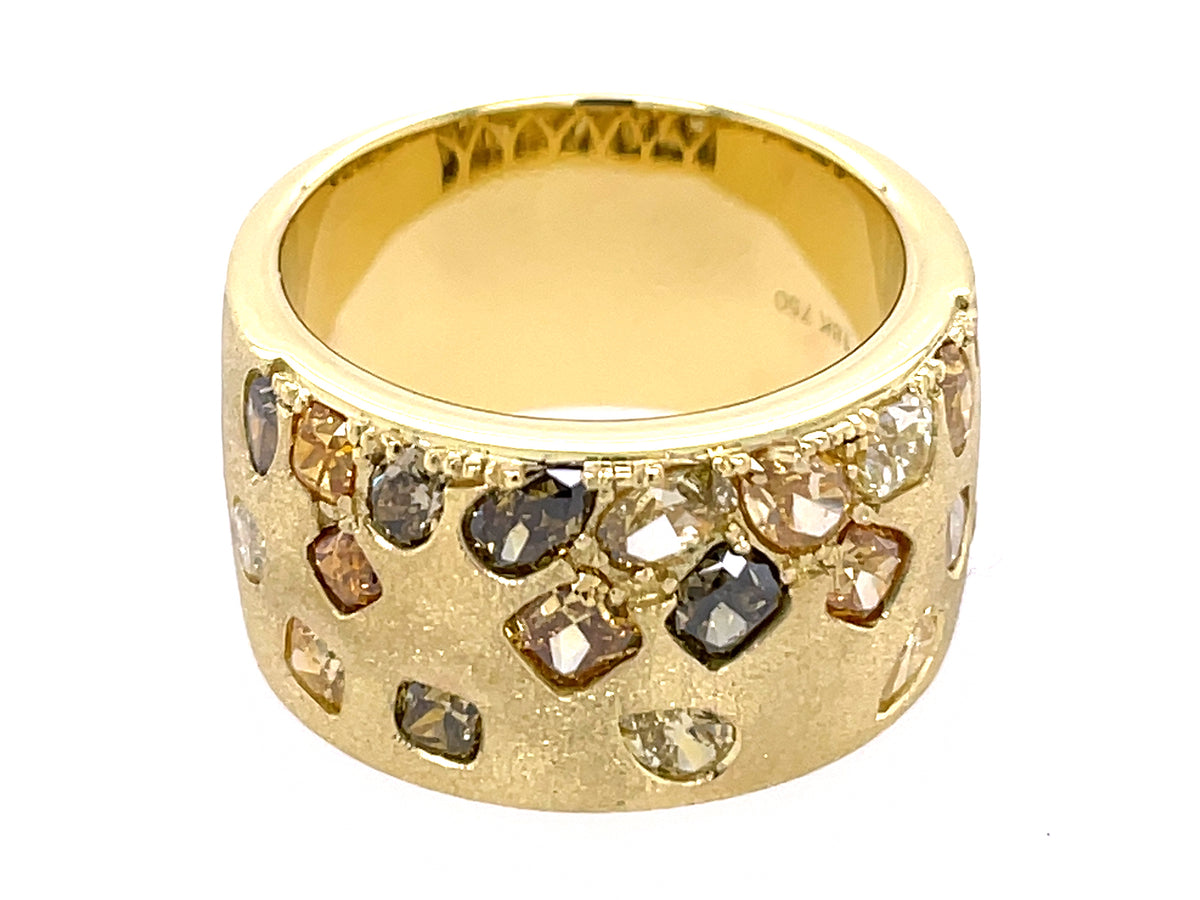 NATURAL FANCY COLOR DIAMOND FLUSH SET CIGAR BAND, 11.4 MM, SATIN FINISH