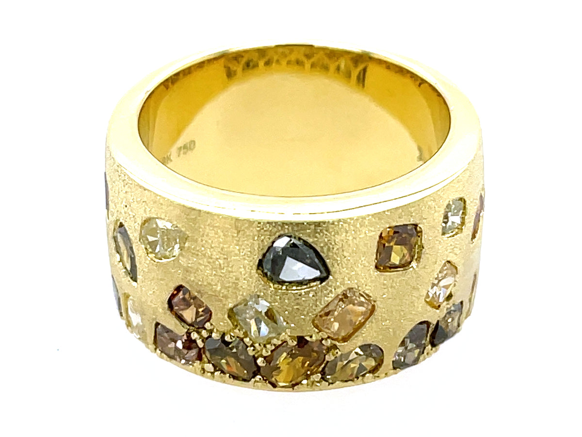 NATURAL FANCY COLOR DIAMOND FLUSH SET CIGAR BAND, 11.4 MM, SATIN FINISH