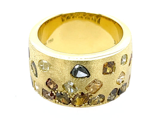 NATURAL FANCY COLOR DIAMOND FLUSH SET CIGAR BAND, 11.4 MM, SATIN FINISH