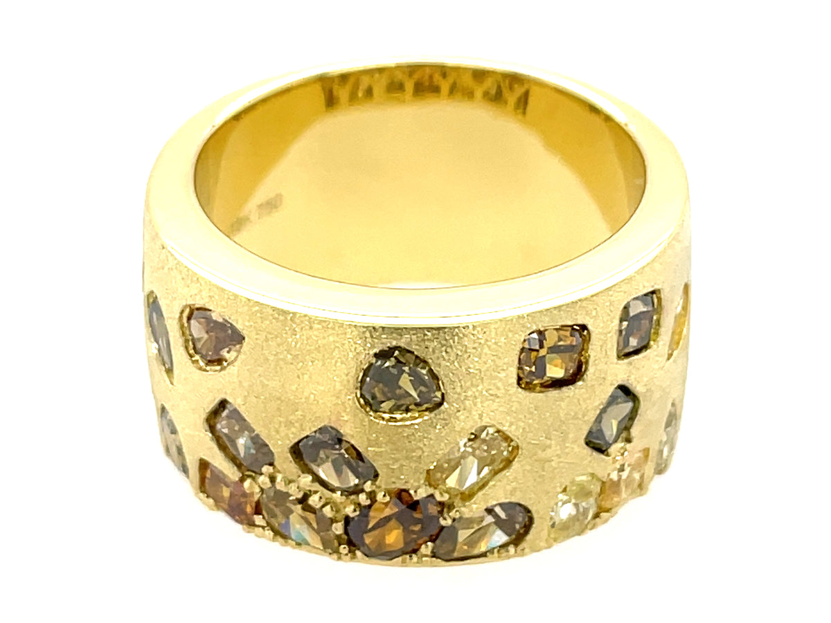 NATURAL FANCY COLOR DIAMOND FLUSH SET CIGAR BAND, 11.3 MM, SATIN FINISH