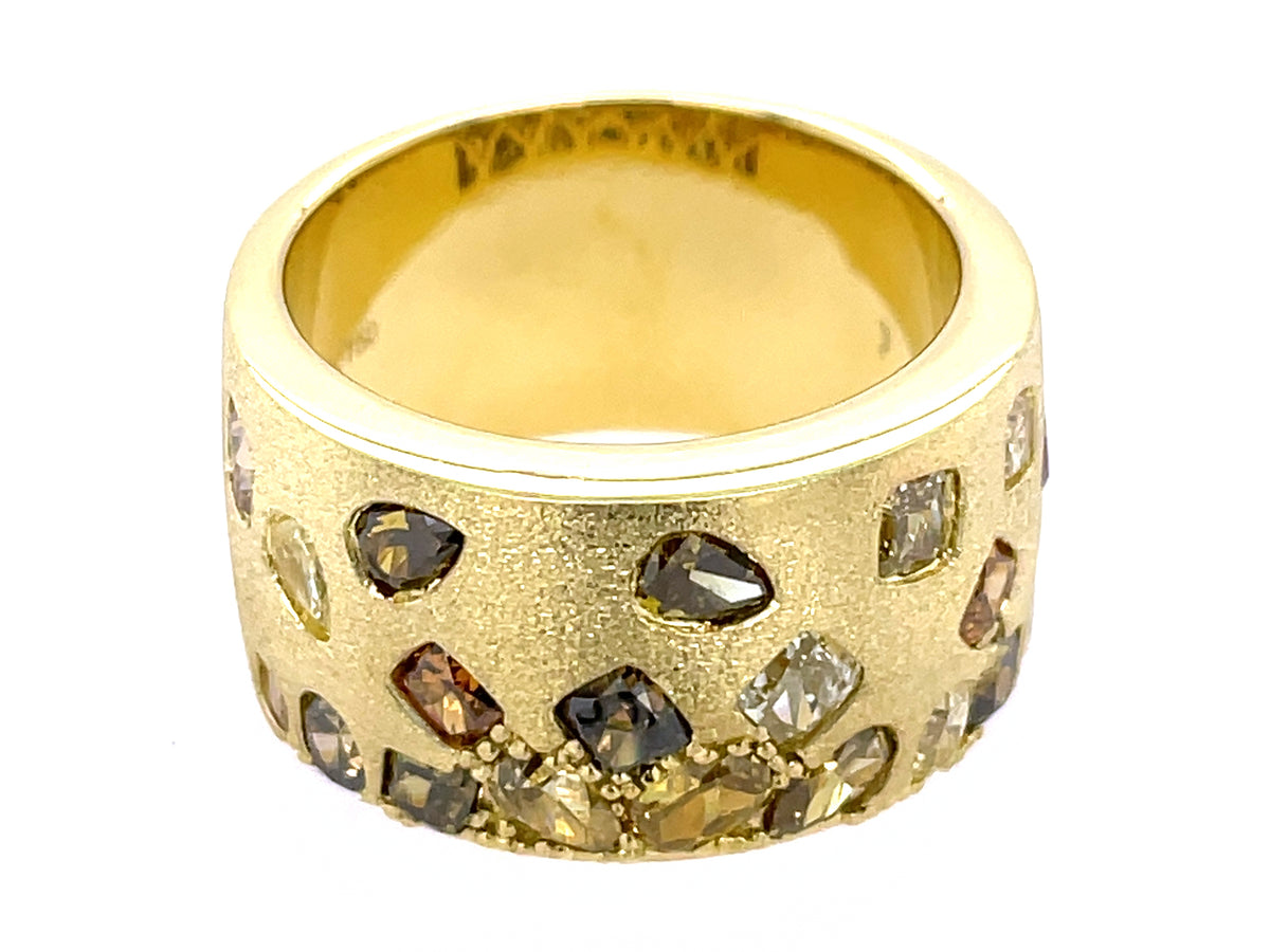 NATURAL FANCY COLOR DIAMOND FLUSH SET CIGAR BAND, 11.4 MM, SATIN FINISH