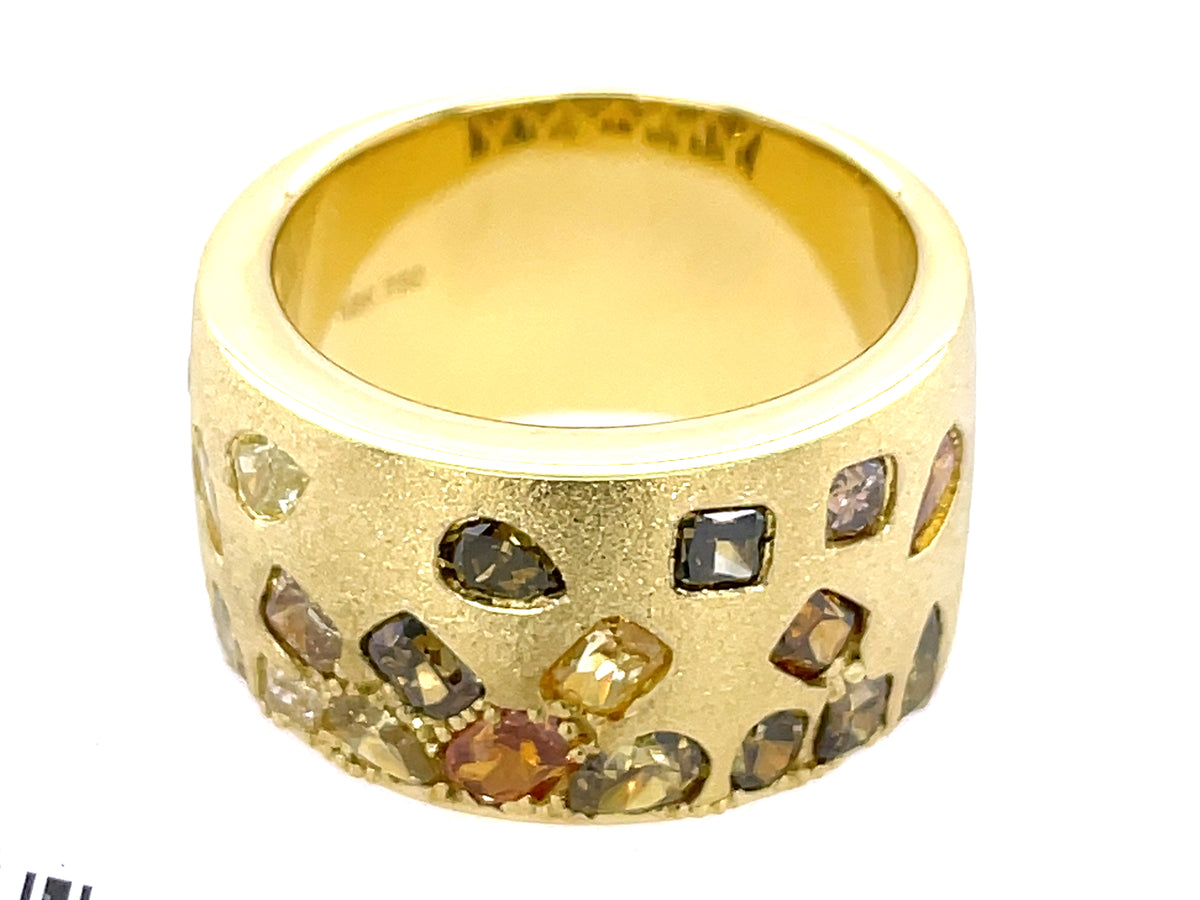 NATURAL FANCY COLOR DIAMOND FLUSH SET CIGAR BAND, 11.4 MM, SATIN FINISH