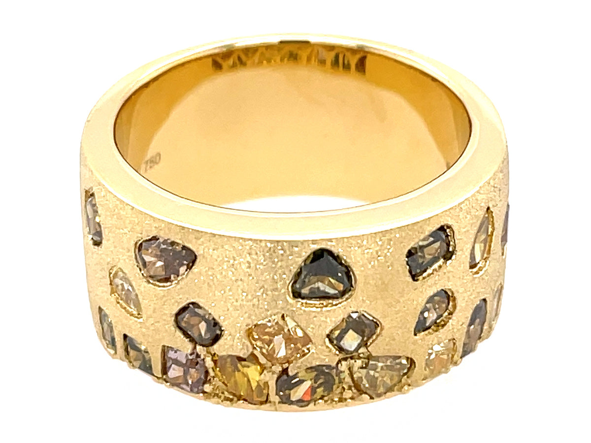 NATURAL FANCY COLOR DIAMOND FLUSH SET CIGAR BAND, 10.4 MM, SATIN FINISH