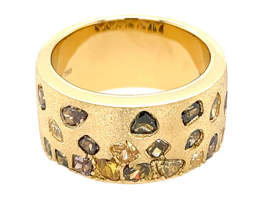 NATURAL FANCY COLOR DIAMOND FLUSH SET CIGAR BAND, 10.4 MM, SATIN FINISH