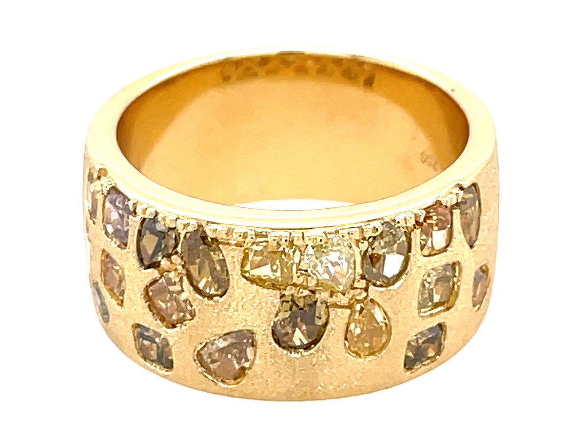NATURAL FANCY COLOR DIAMOND FLUSH SET CIGAR BAND, 10.2 MM, SATIN FINISH