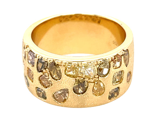 NATURAL FANCY COLOR DIAMOND FLUSH SET CIGAR BAND, 10.2 MM, SATIN FINISH