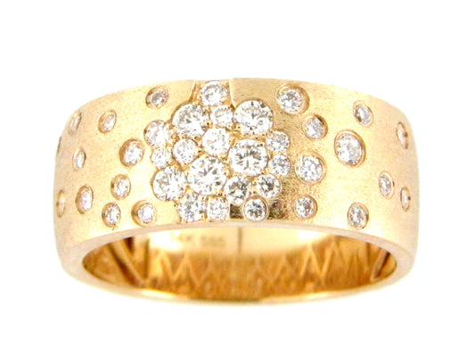 DIAMOND FLUSH SET SCATTER CIGAR BAND RING, SATIN FINISH, 14KY (N)
