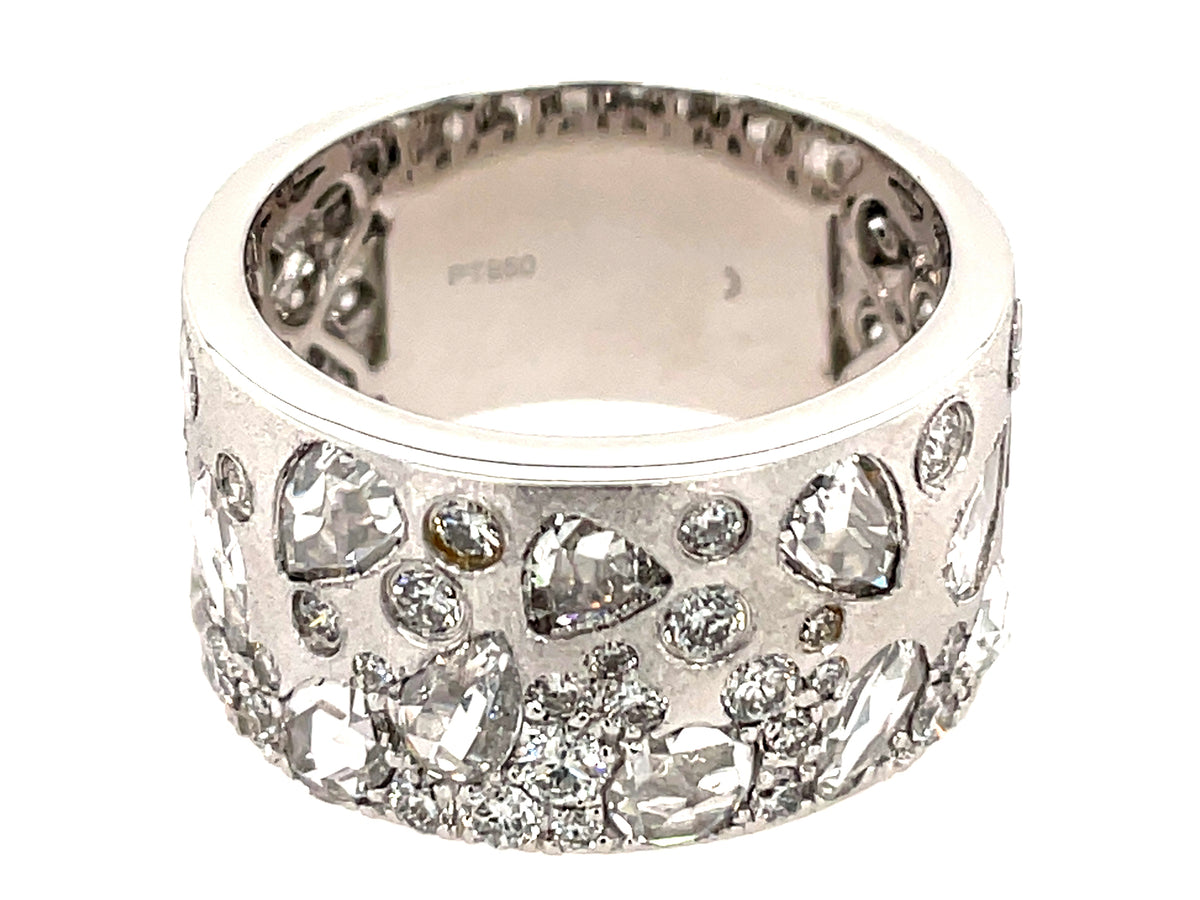 ROSE CUT DIAMOND FLUSH SET RING, 12MM, SATIN FINISH